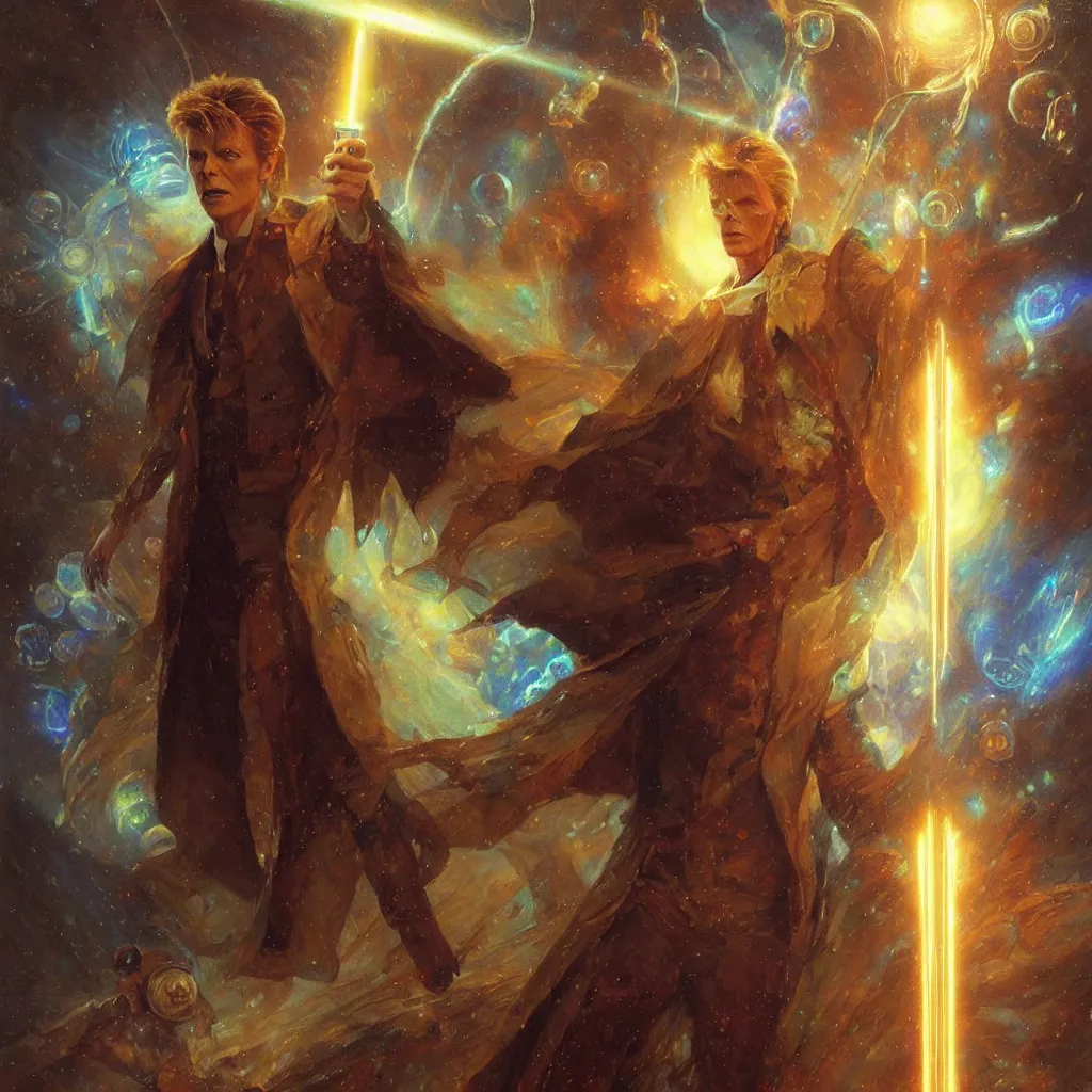 Image similar to david bowie as doctor who, radiant light, caustics, heroic, bright iridescent light, by gaston bussiere, bayard wu, greg rutkowski, maxim verehin