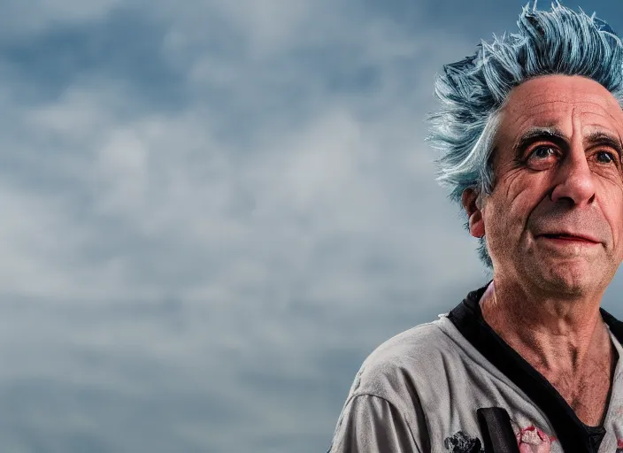 Image similar to portrait photo still of real life rick sanchez, 8 k, 8 5 mm, f. 1 4