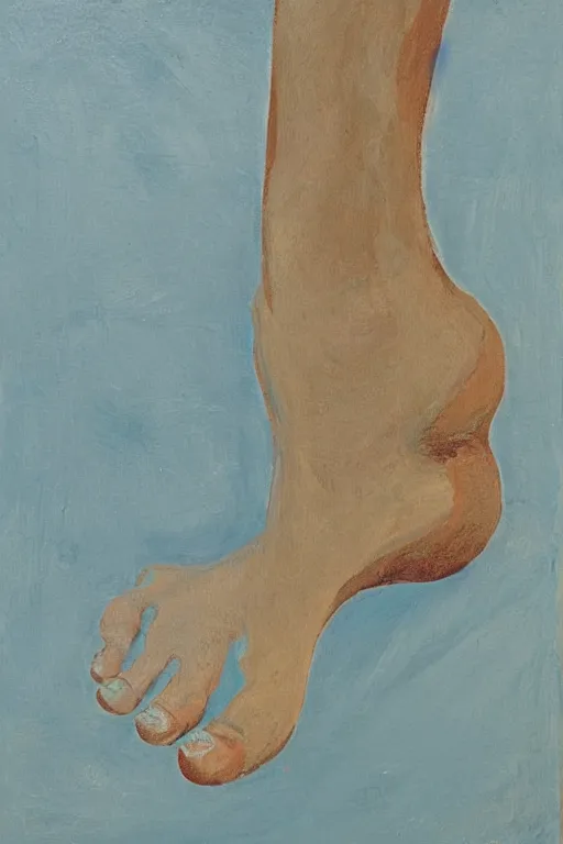 Prompt: the outline of a talon and foot against the backdrop of an ocean, mid century art