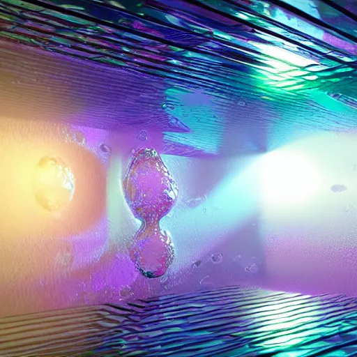 Prompt: Microcosm Inside Water Droplet 8K 3D VRay volumetric lighting trending on Artstation Unreal Engine sunshine rays pixiv polished iridescent hyperrealism glowing neon holographic geometric Behance HD beautiful ambient occlusion artwork