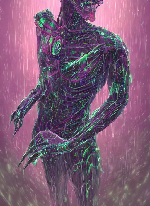 Image similar to basilisk of roko and the awakening of an ai with consciousness, surreal technological conceptual art magical cybernetic realism horro visions distopic and utopic art