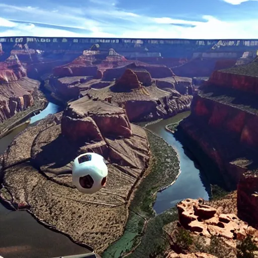 Image similar to the Grand Canyon full of soccer balls