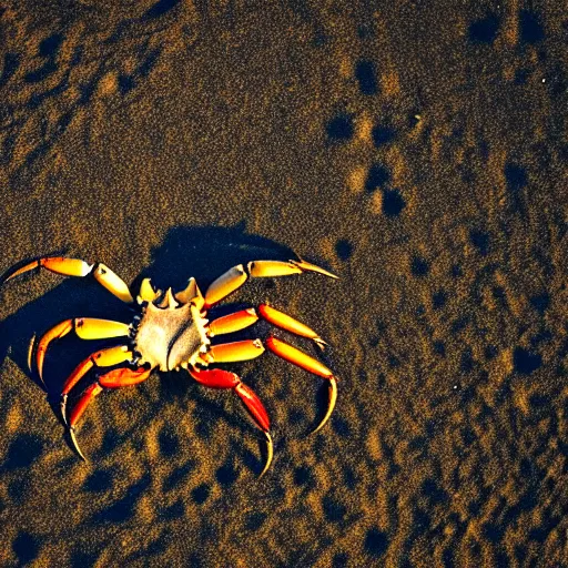 Prompt: crab holding a knife!!! in its claw nature photography, golden hour