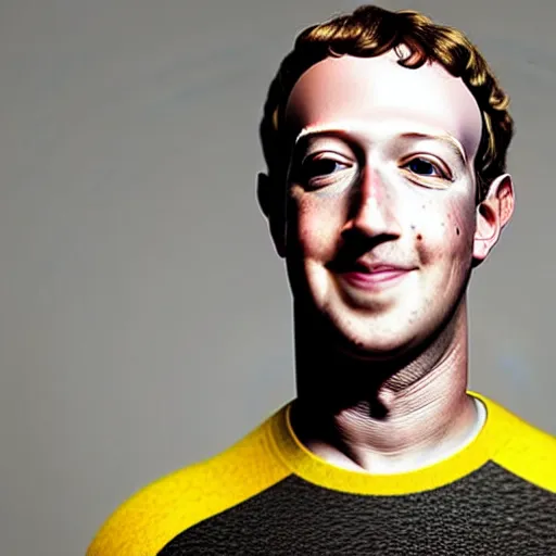 Image similar to Mark Zuckerberg with bright yellow and porous looking skin