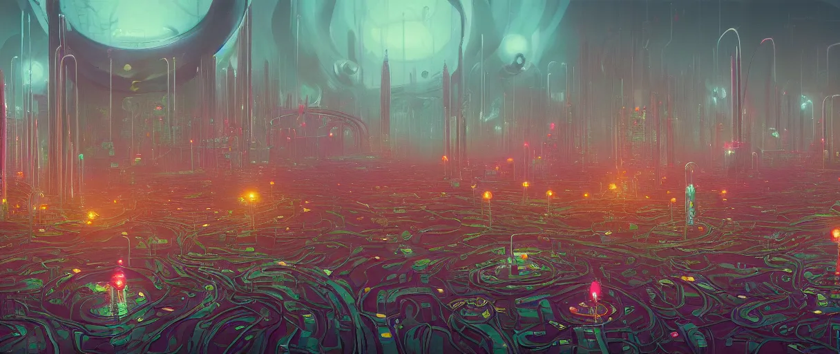 Image similar to beautiful painting of anemone city in the dreams of a mainframe in the style of Simon Stålenhag and H. R. Giger, detailed, trending on Artstation