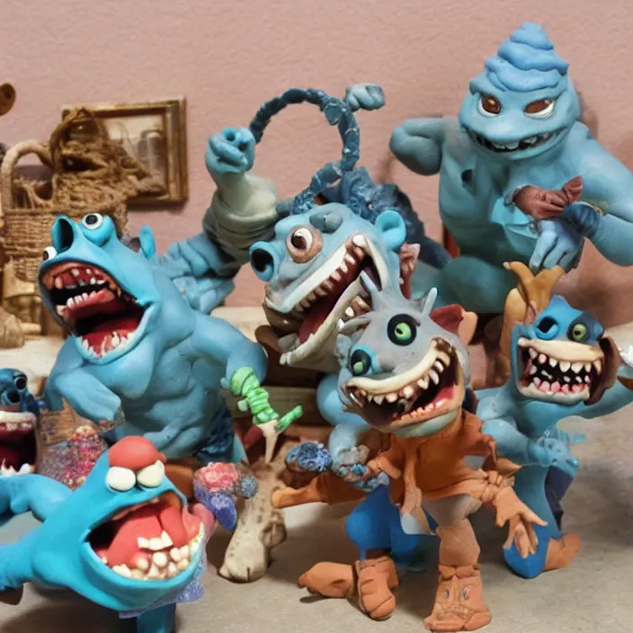 Prompt: street sharks in wallace & gromit claymation