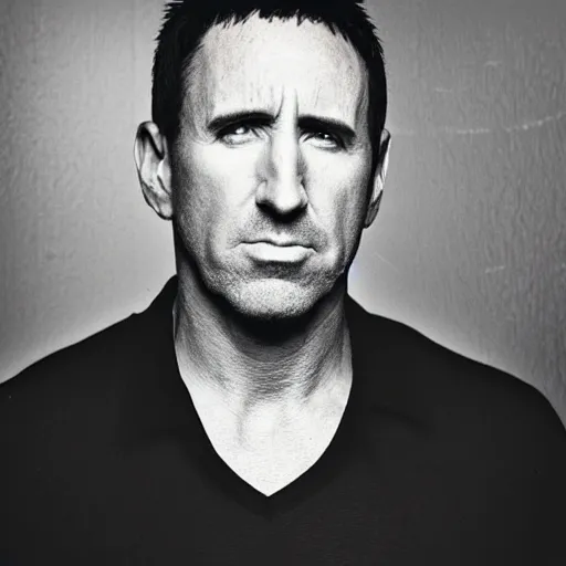 Prompt: trent reznor at the office, excited for the weekend
