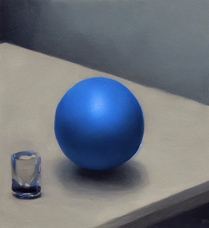 Image similar to a blue ball on a table, digital artwork by Wlop and Feng Zhu