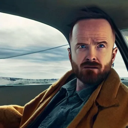 Image similar to Live Action Still of Aaron Paul dressed as Walter White, real life, hyperrealistic, ultra realistic, realistic, highly detailed, epic, HD quality, 8k resolution, body and headshot, film still