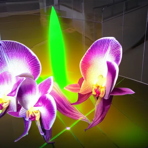 Image similar to an holographic orchid, unreal engine 5, cinematic, beautiful