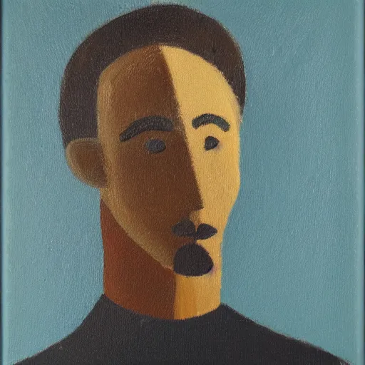 Image similar to an abstract minimalist oil painting. portrait of a man, unknown artist. oil on panel.
