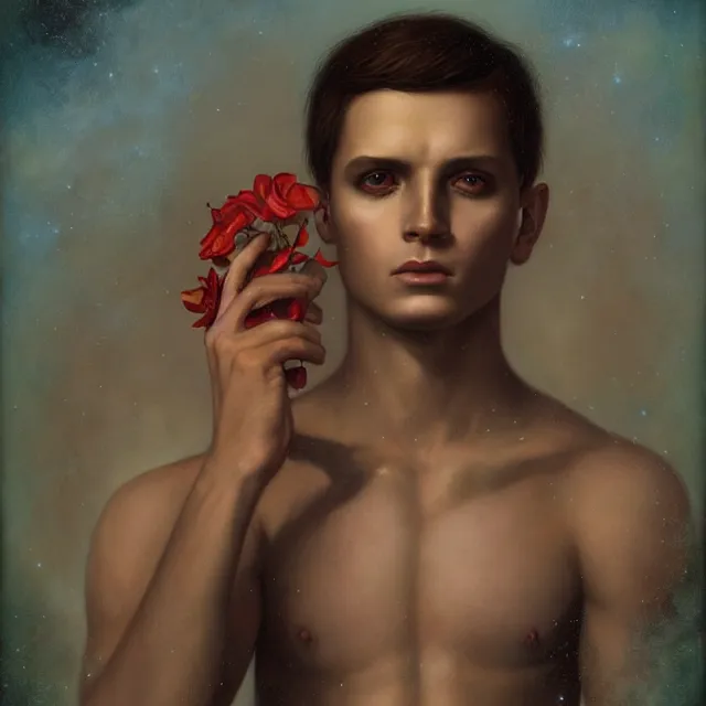 Image similar to portrait of a magical latin boy, art by tom bagshaw and manuel sanjulian