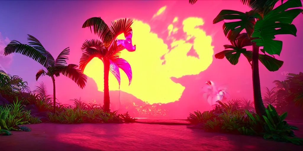 Prompt: unreal engine 5 8 k uhd render of an flamingocore tropicalwave junglepunk abstrafractalmancer, photorealistic, animal photography, lush tropical surroundings, volumetric lighting, sunlight, 1 0 5 mm lens