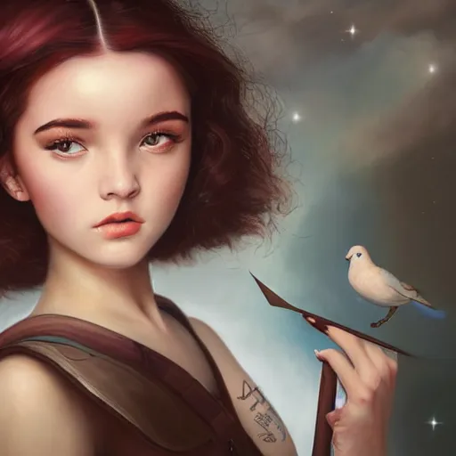 Prompt: tom bagshaw, very beautiful genetic mix of dove cameron madison beer bella poarch in a school sailor suit, randomly lustrous colored hair, professionally retouched, focus eyes, ultra realistic soft painting, insanely detailed linework, symmetrical accurate intricate features, behance artstation, 8 k