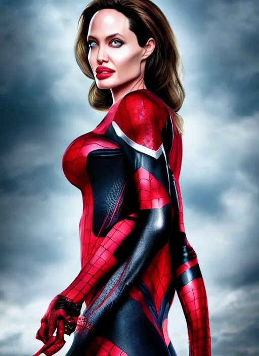 Prompt: angelina jolie as a spider - woman. highly detailed, 4 k