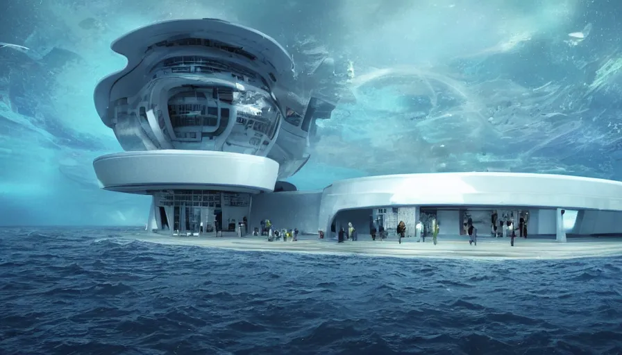 Prompt: Big budget movie, a futuristic building under the ocean