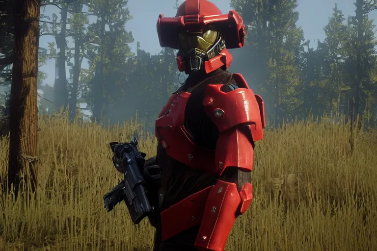 Image similar to master chief in red dead redemption 2