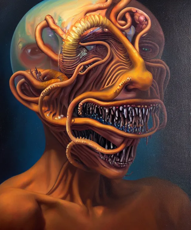 Prompt: an oil on canvas portrait painting, polycount, surrealism, surrealist, lovecraftian, cosmic horror, high detail