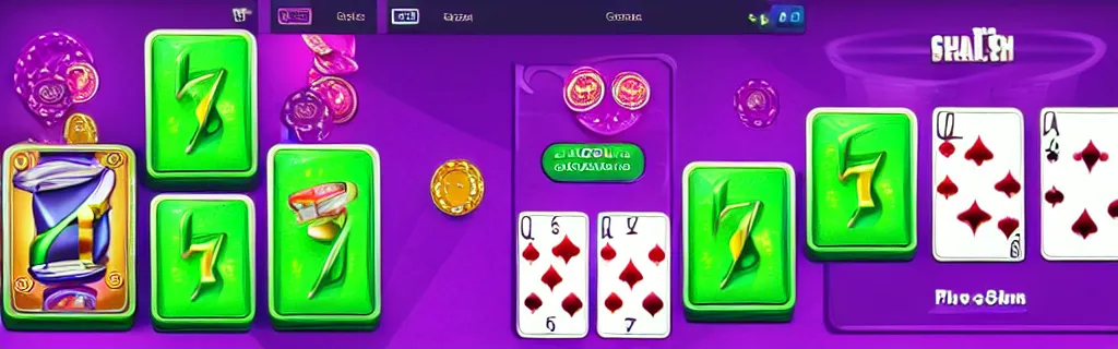 Image similar to purple and green slots casino interface, material design