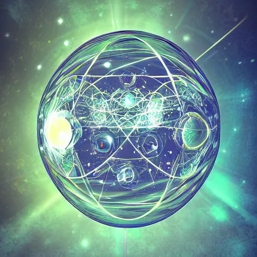 Prompt: psychonautist in a crystal sphere, digital art, award winning, volumetric lighting