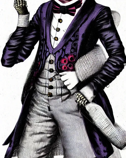 Image similar to tokyo ghoul monster ken kaneki character wearing a beautiful 1 8 th century suit with a tie, rococo style, ed emshwiller style, highly detailed, very realistic, painterly style