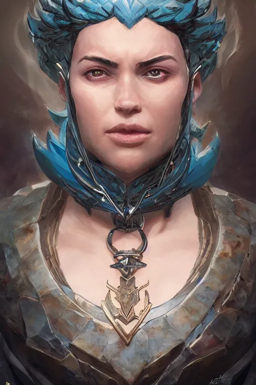 Image similar to portrait of the necklace baku evoker wearing foothills rune by artgerm and Craig Mullins, James Jean, Andrey Ryabovichev, Mark Simonetti and Peter Morbacher 16k