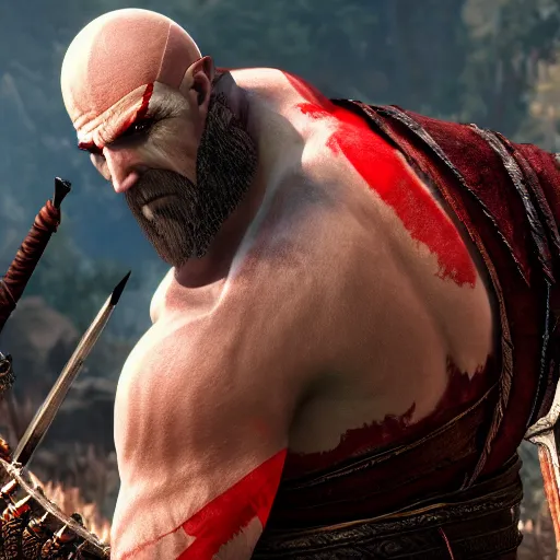 Image similar to kratos the god of war in the witcher 3 universe