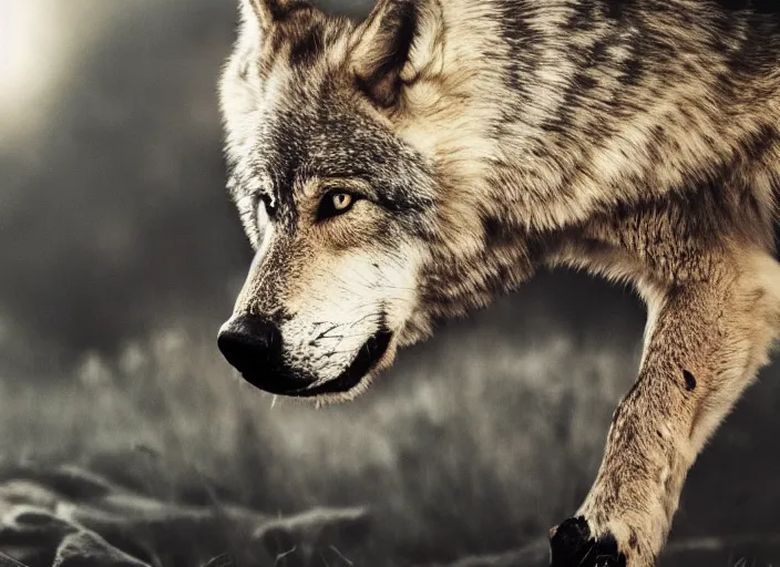 Image similar to wolf biting smartphone, realistic photograph, uhd 4 k, cinematic,