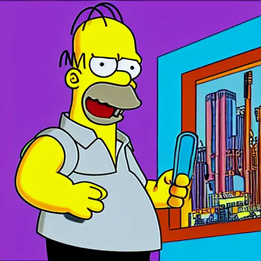 Prompt: homer simpson in a florescent stylized cyberpunk city