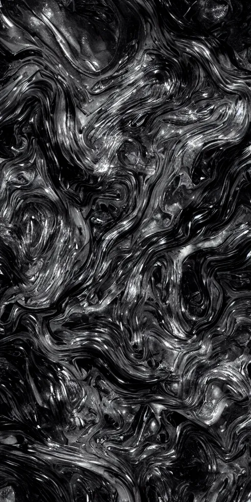 Image similar to a photorealistic render of a neotribal melted chrometype on a black background, greyscale, made of melted plastic and marble, maya, by zhelong xu and ernst haeckel, wide angle, hyper realistic, volumetric lightning, octane render