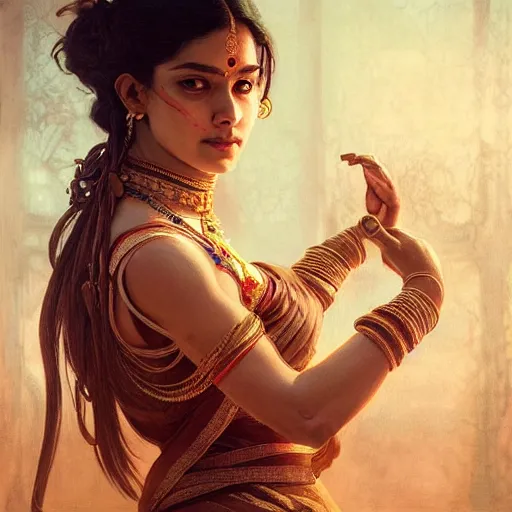 Image similar to south indian woman lower back, ultra realistic, concept art, intricate details, eerie, horror, highly detailed, photorealistic, octane render, 8 k, unreal engine. art by artgerm and greg rutkowski and alphonse mucha