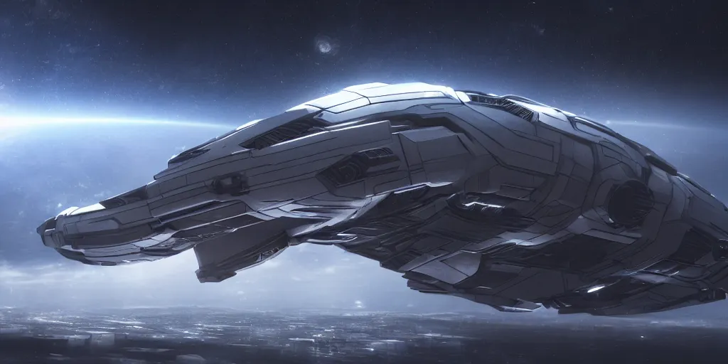 Prompt: concept art. film still. screenshot. futuristic space ship. extremely detailed. cinematic lighting. 4 k.