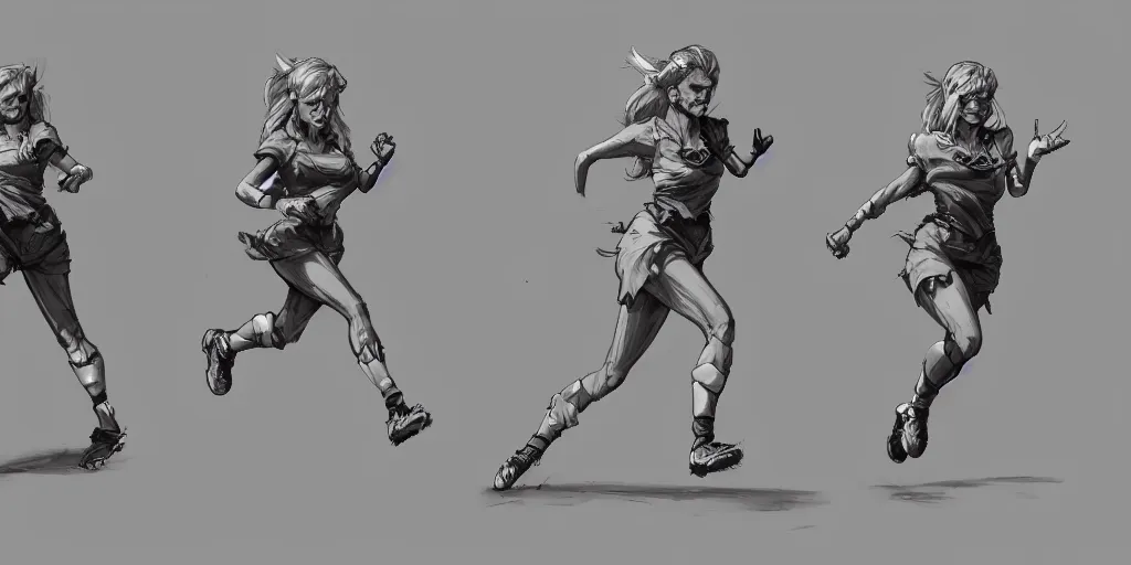 Image similar to cartoonish brigitte bardot running, character sheet, fine details, concept design, contrast, kim jung gi, greg rutkowski, trending on artstation, 8 k, full body, turnaround, front view, back view, ultra wide angle