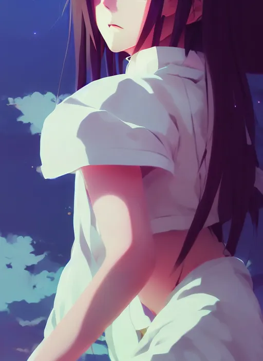 Image similar to portrait of a anime girl by ilya kuvshinov, cloudy sky background lush landscape illustration concept art anime key visual trending pixiv fanbox by wlop and greg rutkowski and makoto shinkai and studio ghibli