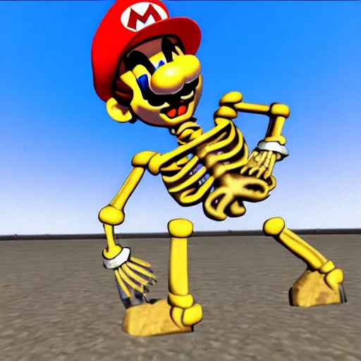 Image similar to A skeleton in the game Super Mario 64, very detailed