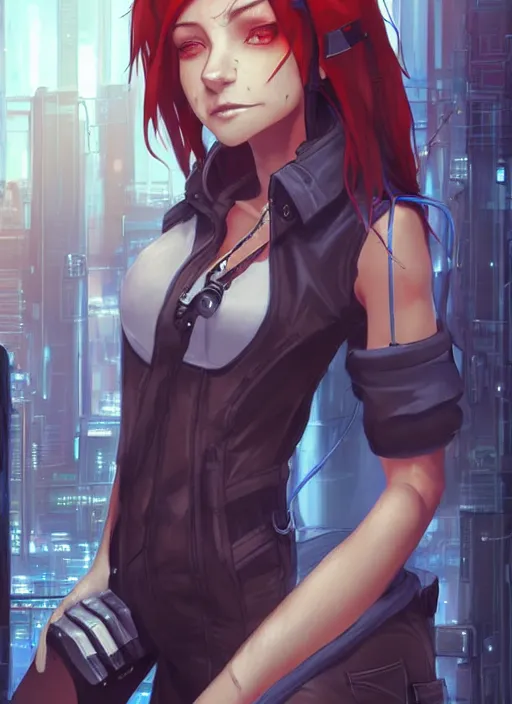 Prompt: beautiful portrait of a sexy female anthro coyote fursona wearing mechanic clothes in a cyberpunk industrial city. character design by charlie bowater, ross tran, artgerm, and makoto shinkai, detailed, inked, manga cover.