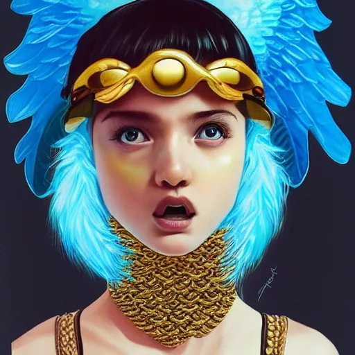 Image similar to Lofi vaporwave portrait baby cherub angel, ski mask, balaclava, face covered, Gucci, Nike, Chanel, multiple gold chains, Pixar style, Tristan Eaton, Stanley Artgerm, Tom Bagshaw