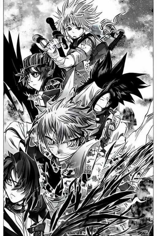 Image similar to a manga for warrior cats, very detailed, backlighting, shonen jump manga