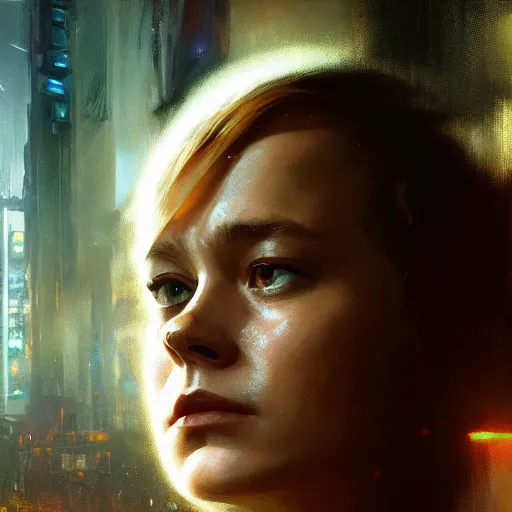 Image similar to brie larson, hyperrealistic portrait, bladerunner street, art of elysium by jeremy mann and alphonse mucha, fantasy art, photo realistic, dynamic lighting, artstation, poster, volumetric lighting, very detailed face, 4 k, award winning