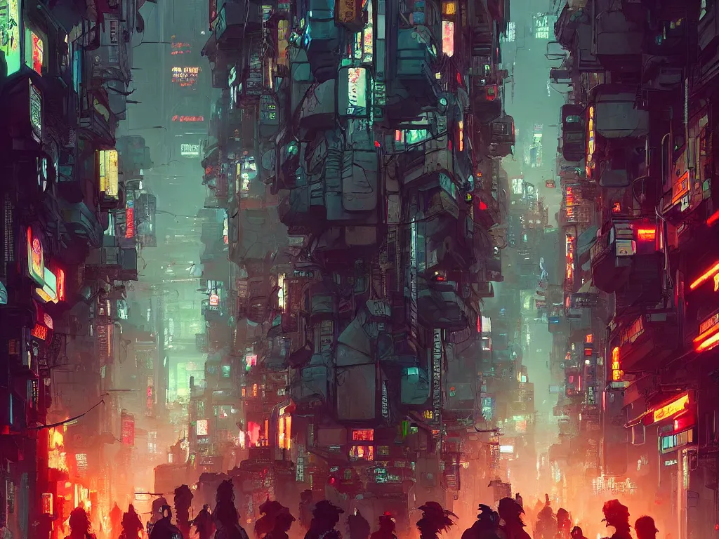 Image similar to concept art of a cramped cyberpunk street filled with people during obon festival, grimy, gritty, blade runner 2 0 4 9, trending on artstation, award winning painting, cgi, art by john berkey and anton fadeev and john howe and simon stalenhag and greg rutkowski
