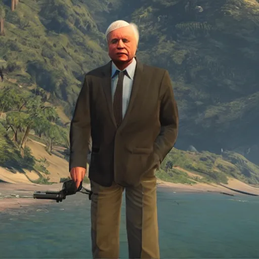 Image similar to david attenborough in grand theft auto 5