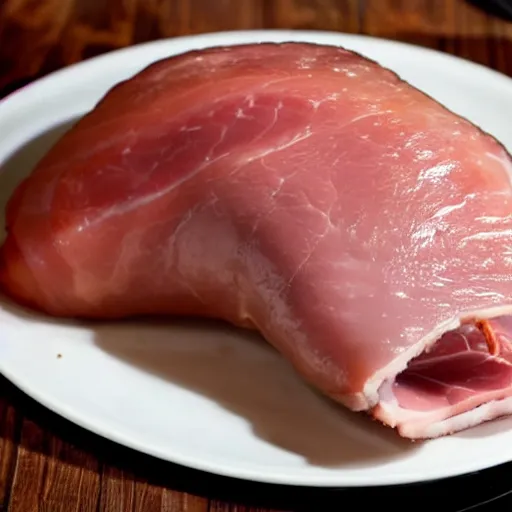 Image similar to gordon ramsay as a cooked leg of ham on a plate