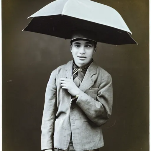 Image similar to young man holding an umbrella, 14mm high-resolution color photo