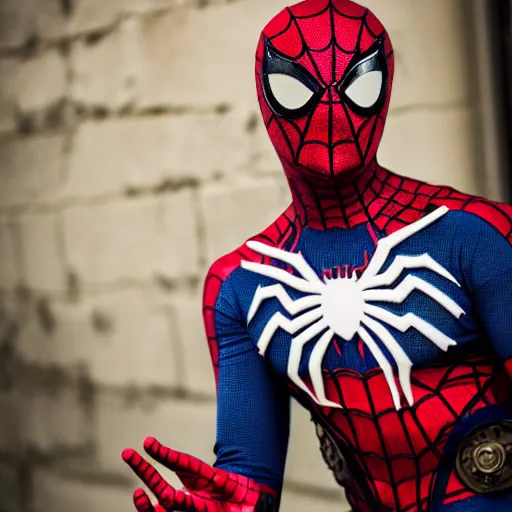 Prompt: dslr portrait still of steampunk spider - man, 8 k, 8 5 mm f 1. 4