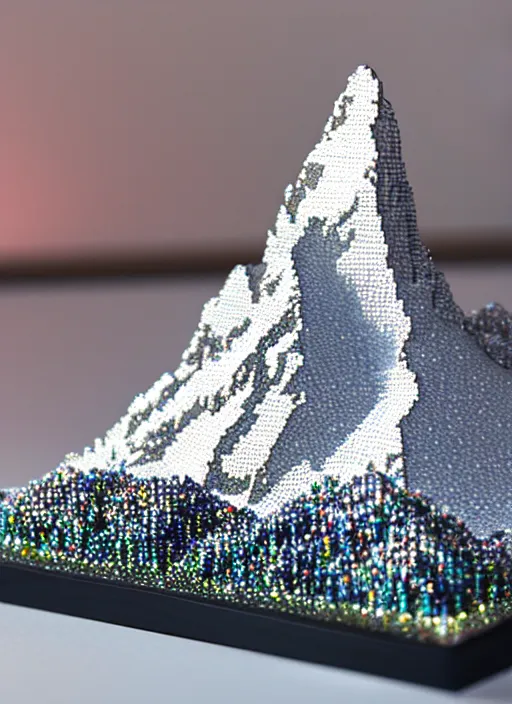 Prompt: photo matterhorn mountain made of huge swarovski crystals, medium full shot, 7 0 mm, hyperrealistic, intricate details, cinematic lighting