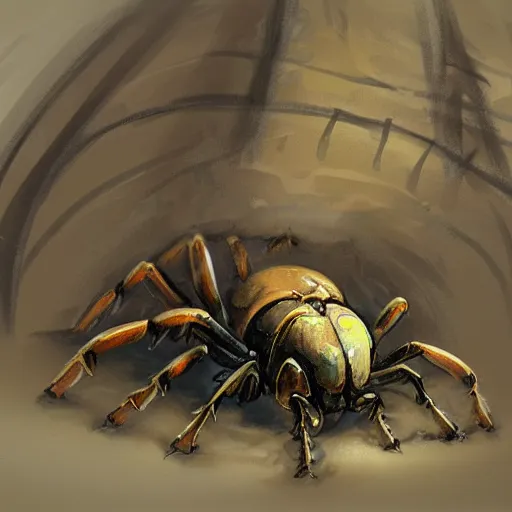 Image similar to larvae creature in dirt tunnel, focus on creature, trending on artstation, Hercules beetle larvae, style of Greg Manchess and Artgerm, high detail gross