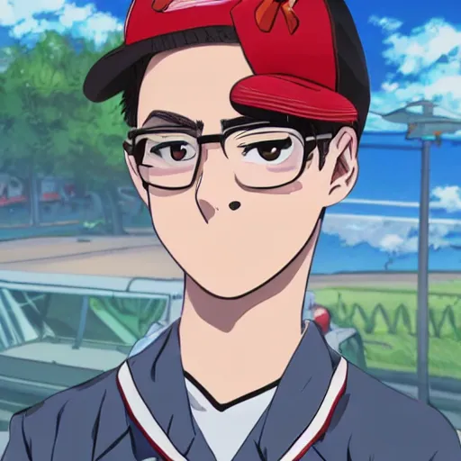 Prompt: Nick Mullen as a a cute anime boy