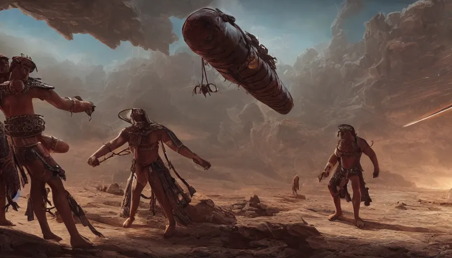 Prompt: Roman gladiators finding an ancient alien ship, hyperdetailed, artstation, cgsociety, 8k
