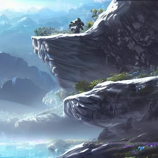 Image similar to a beautiful landscape on a halo ring :: Halo game concept art