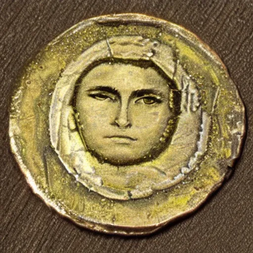 Image similar to ancient coin texture with giorno giovanna's portrait